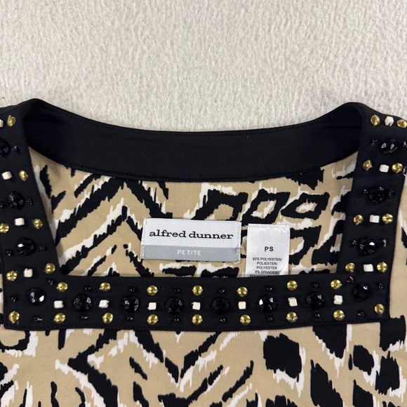 Alfred Dunner Petite Top Animal Print Embellished‎ Neck 3/4 Sleeve PS Workwear - Picture 4 of 7